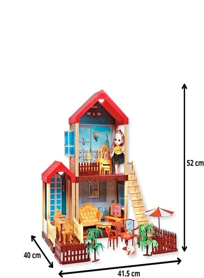 CIRBOX 3 Rooms Large 2 Floors Dollhouse Playset, Girls Doll House with Doll, Stairs, Furniture, and Accessories, Red - Image 2